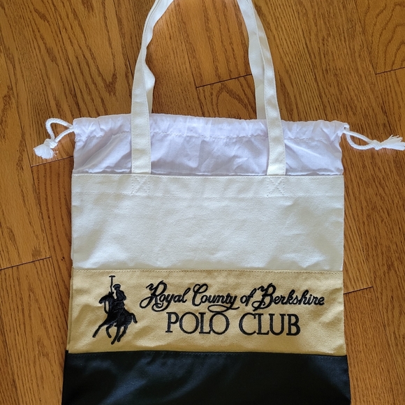 POLO CLUB Drawstring Black and Tan Canvas Bag EUC - Picture 5 of 16